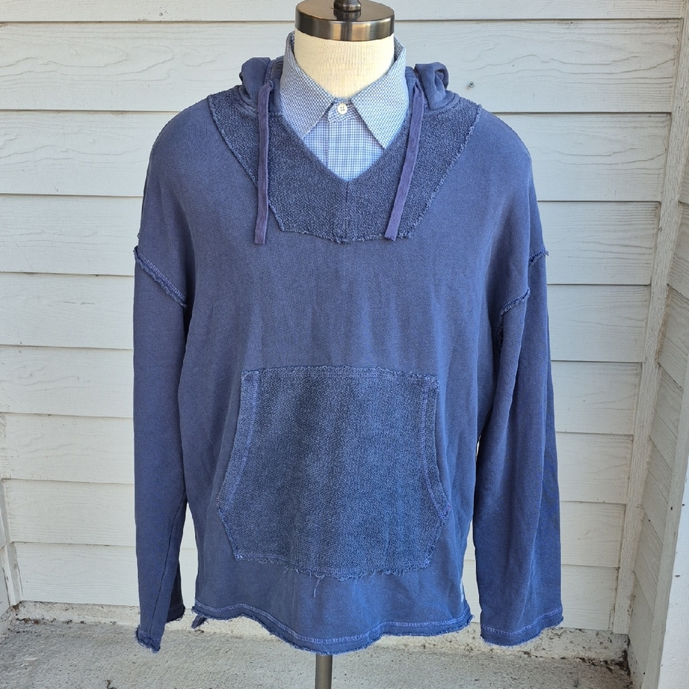 BIRDWELL BRITCHES Grey Blue Weave Baja Cotton‎ XL Pullover Hoodie Sweatshirt